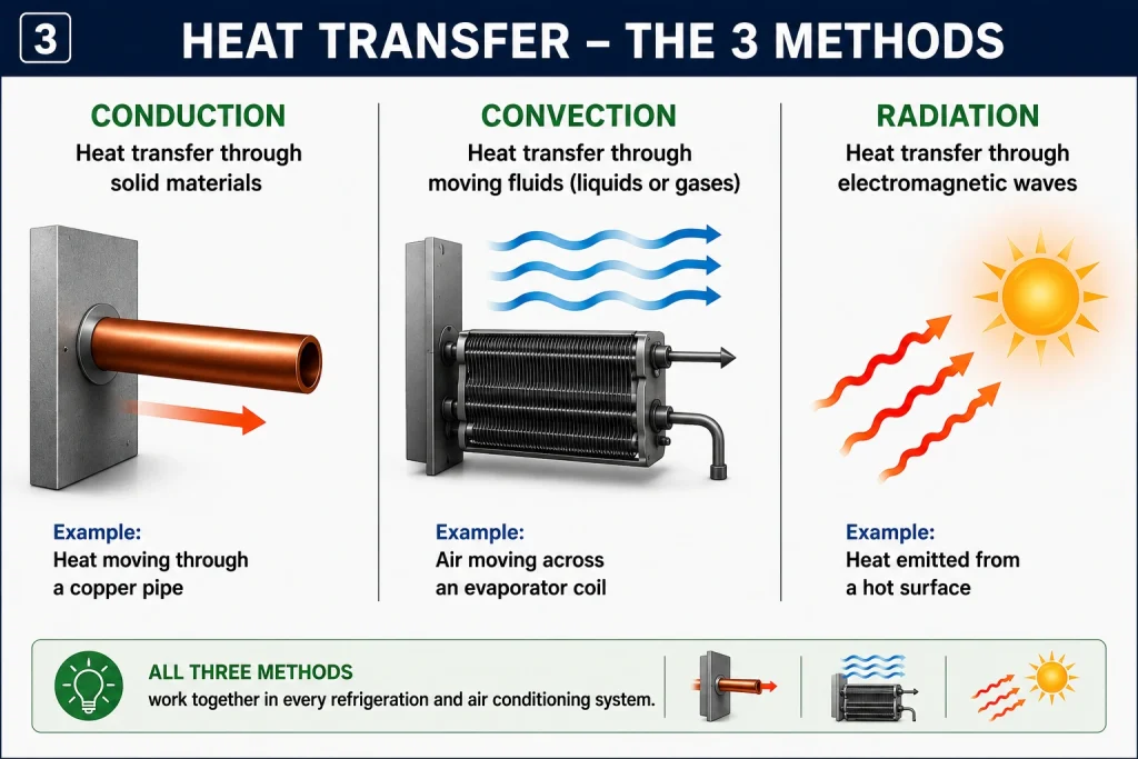 The 3 methods of heat transfer