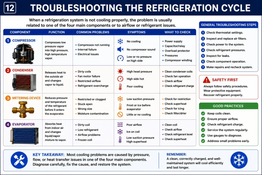 Troubleshooting the refrigeration system.