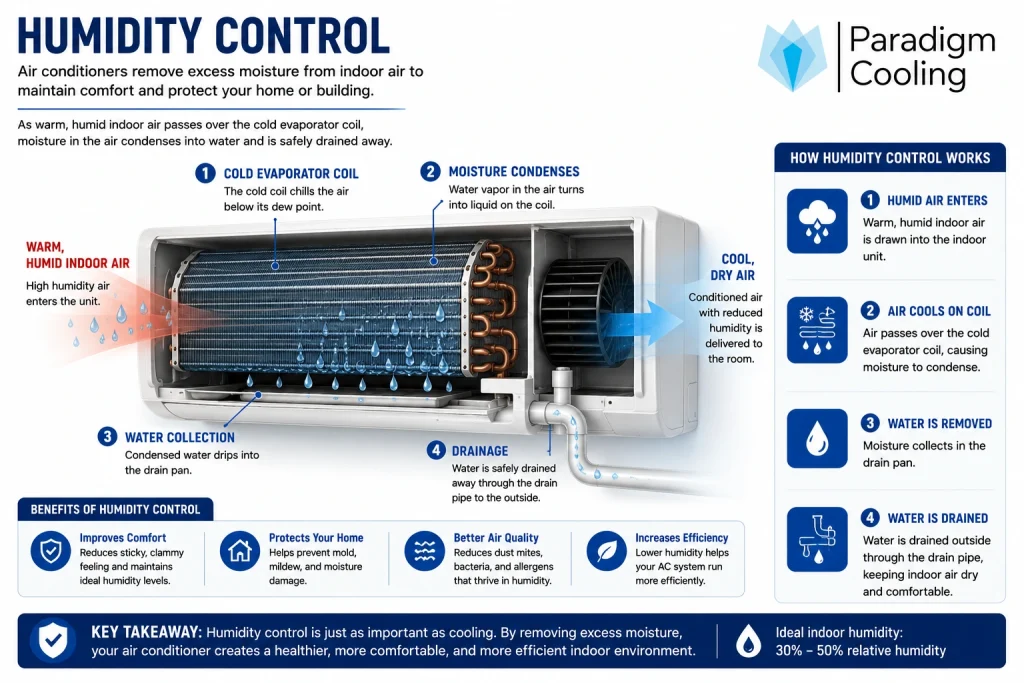 Air conditioner removing moisture from indoor air through condensation