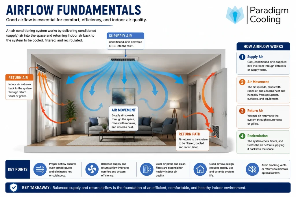 Airflow pattern within an air conditioned room
