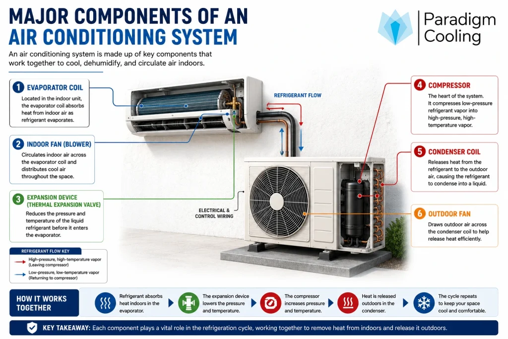 Major components of a split air conditioning system